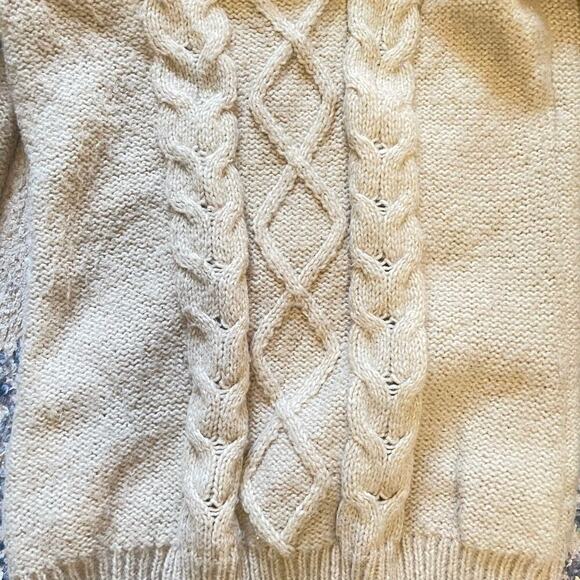 BCBGMAXAZRIA Cable Knit Pullover Sweater Size Small Beige boho Cotton Blend - Picture 4 of 6